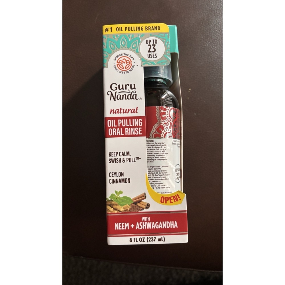 Guru Nanda Natural Oil Pulling Rinse- 8 oz Ceylon Cinnamon Neem Ashwagandha NEW